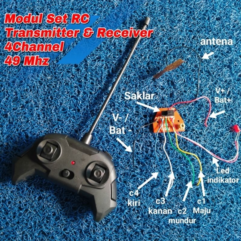 Modul SET Remote Control 4 Channel. untuk RC mainan 4 saluran Frequensi 49MHZ, DC 3.7 - 5volt.