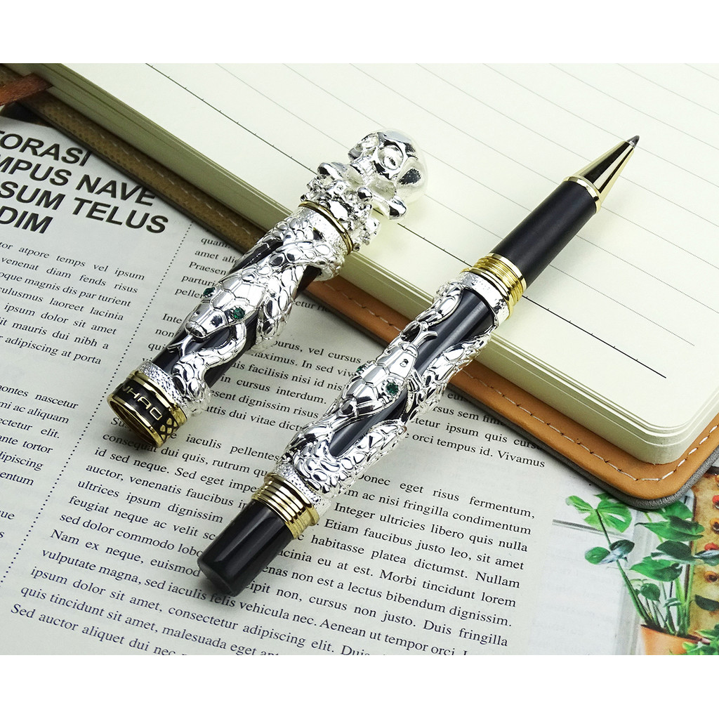 

Jinhao Metal Vintage Rollerball Pen Skull Skeleton Fine Point 0.5mm Unique Pen Cap Heavy Collection Silver Color Office Gift Pen