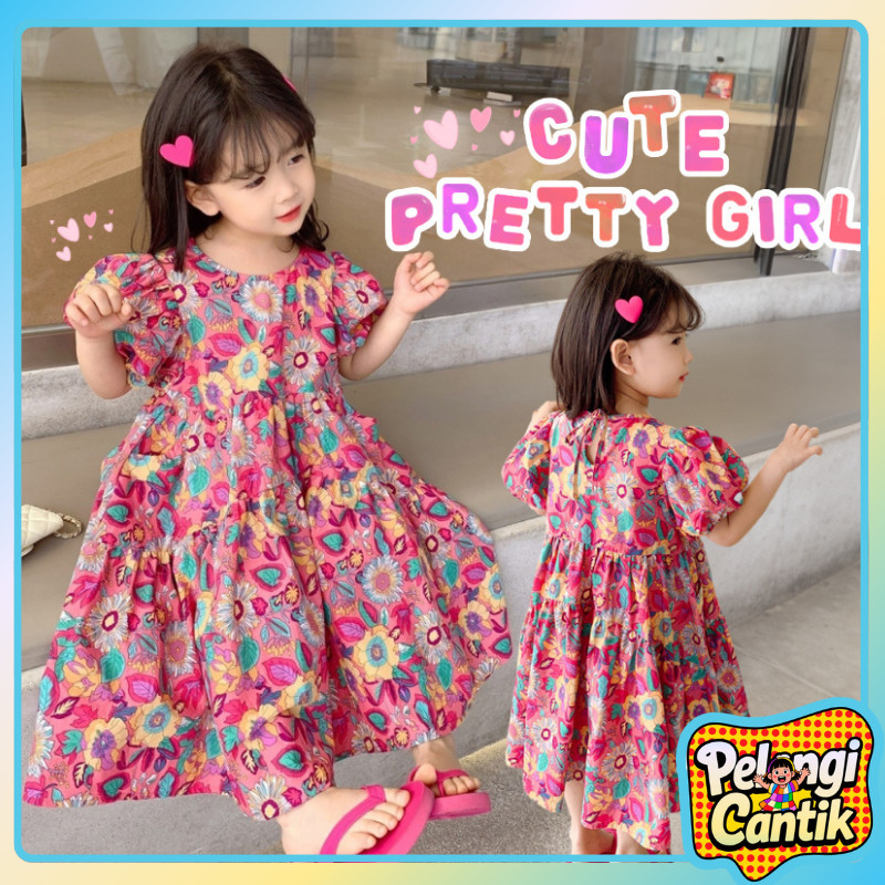 Uisa 6 Bulan - 8 Tahun Dress Bayi Baju Dress Anak Perempuan Motif Bunga Warna Warni  Gaun Anak Lenga