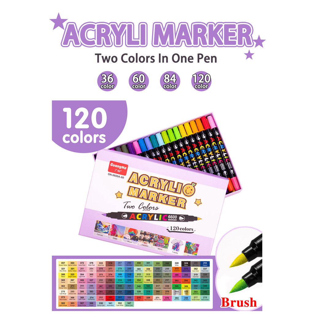 

36/60/84/120 Colors Double-Headed Acrylic Marker Pens, Two Colors In One Stroke,Soft Bristles, Student Drawing, DIY,Coloring