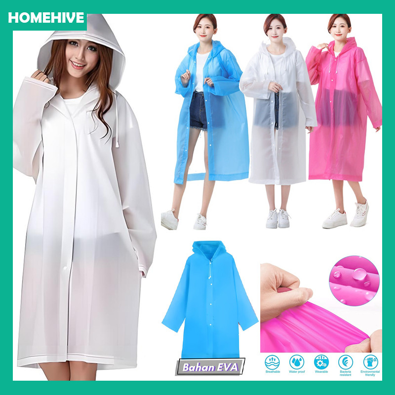 Mantel Hujan Terusan Lengan Panjang Semi Transparan / Jas Hujan Mantel Korea / Poncho Bahan Vinyl Pr