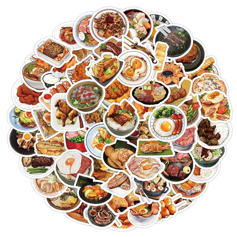 

100PCS Delicious Realistic Food Dishes Graffiti Stickers For Helmet Bicycle Hand Account Pencil Case Decals LanLanStickersWorld