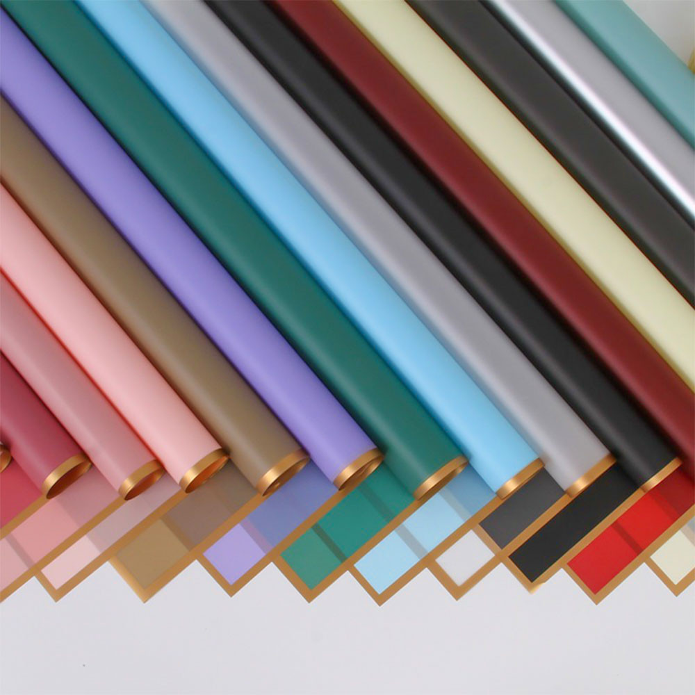 

10 Sheets Flower Wrapping Paper with Golden Edges Waterproof Bouquet Packaging Ideal for DIY Weddings Birthdays Presents Package