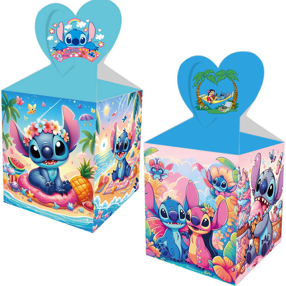 

Disney 12Pcs Lilo&Stitch Candy Boxes Pink Angel Popcorn Box Cookies Chocolate Snacks Boxes for Baptism Gift Bags Supplies