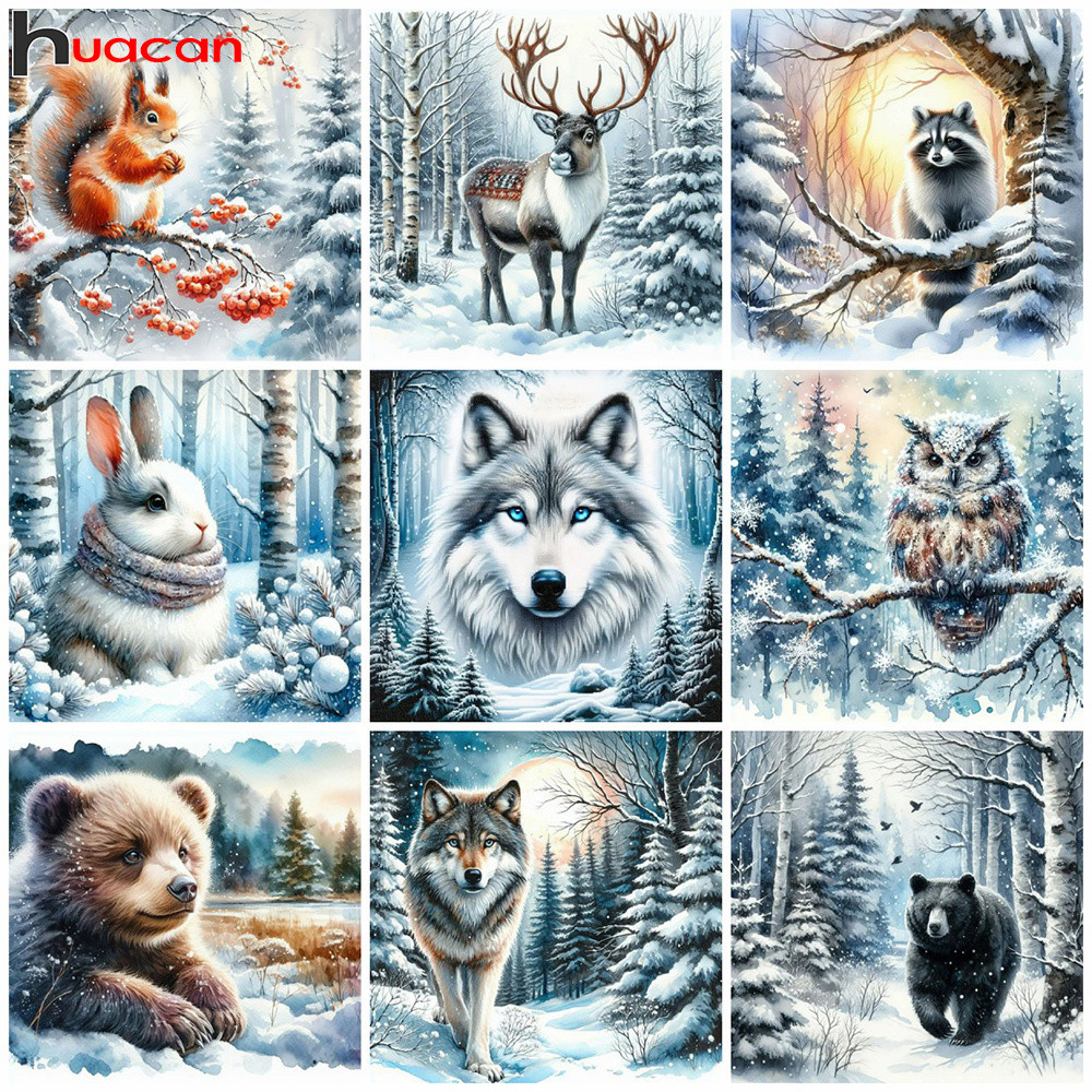 

Huacan Full Diamond Painting Animal Wolf 5d Diy Diamond Mosaic Landscape Winter Home Decorative Rhinestone Pictures Craft Kit