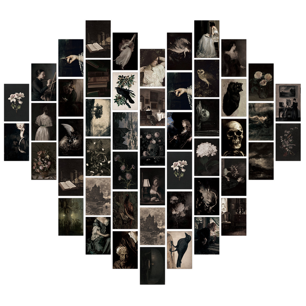 

50pcs/pack Dark Academia Vintage Wall Collage Kit Wall Room Decoration Bird Flower Figure Postcards Aesthetic Photo Collage Kit