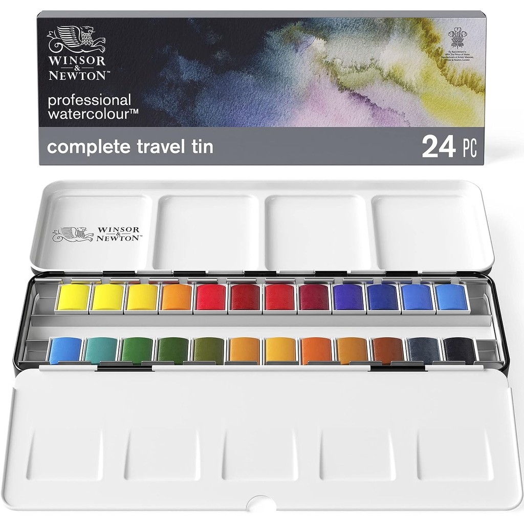 

Winsor & Newton Professional Water Colour Lightweight Metal Box 24 Half Pans Palette Watercolor Brush Acuarela Artist Pigment