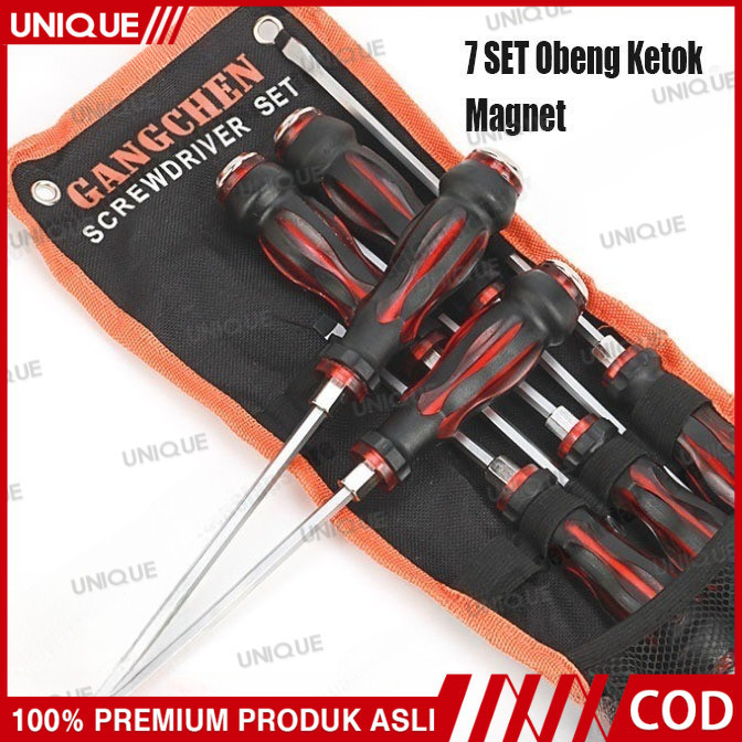 UNIQUE- Set 7 obeng ketok dengan obeng berbentuk salib hati dengan port datar bunga plum untuk perba