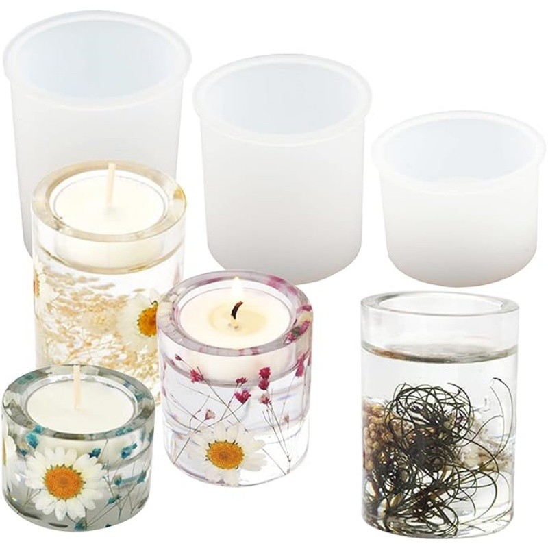 

DIY Crystal Epoxy Resin Mold Candle Holder Large Medium And Small Aromatherapy Candle Tray Mirror Silicone Mold