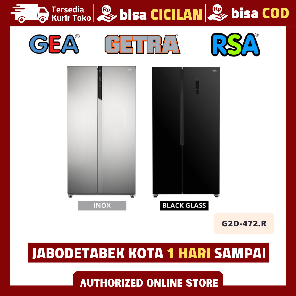 Kulkas Inverter Side By Side Gea G2D-472R Hitam Black 2 Pintu Low Watt Garansi Resmi