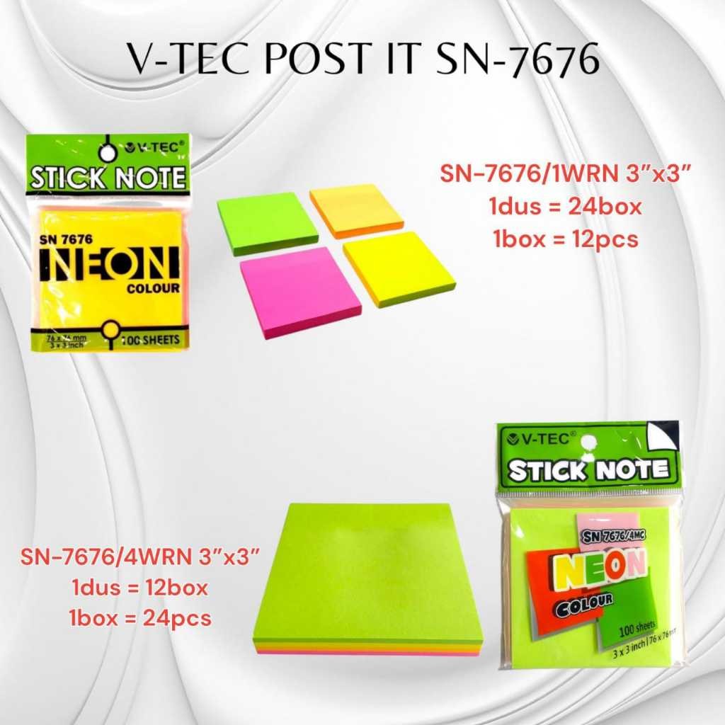 

[SDW] pekanbaru/STICK NOTE NEON V-TEC SN 7676 / STICKY NOTE/ PENGINGAT CATATAN KECIL 1 WARNA POLOS