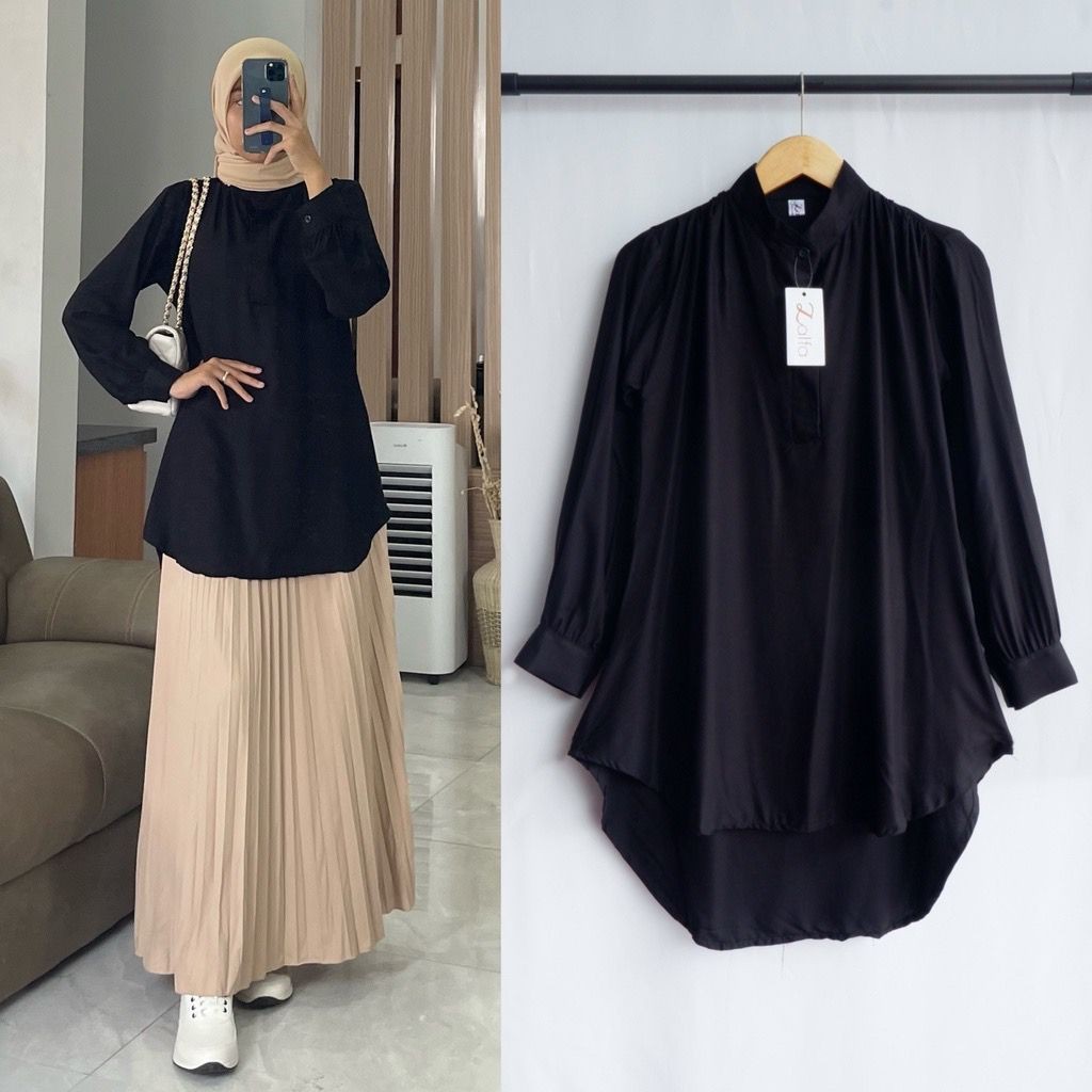 Atasan Tunik Rayon Twill Premium Wanita LD 120 – Lengan Panjang Manset Kancing Big Size