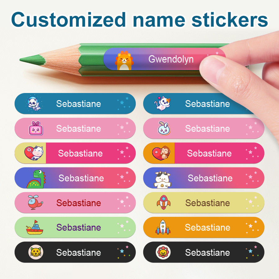 

Custom Name Stickers for Water Bottles, Cups,spoons,plates Stationery books pen Personalized Colorful Waterproof Label toys logo