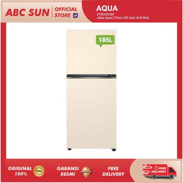 Aqua DTM245CBPBE Kulkas 2 Pintu 185 Liter Turbo Cooling Bigger Freezer