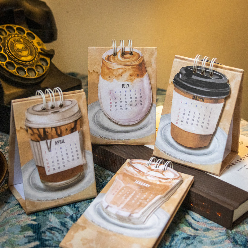

Coffee Mini Desk Calendar 2025 Small Desktop Calendar Mini Daily Schedule Thick Paper Twin-Wire Binding for Home Use Office