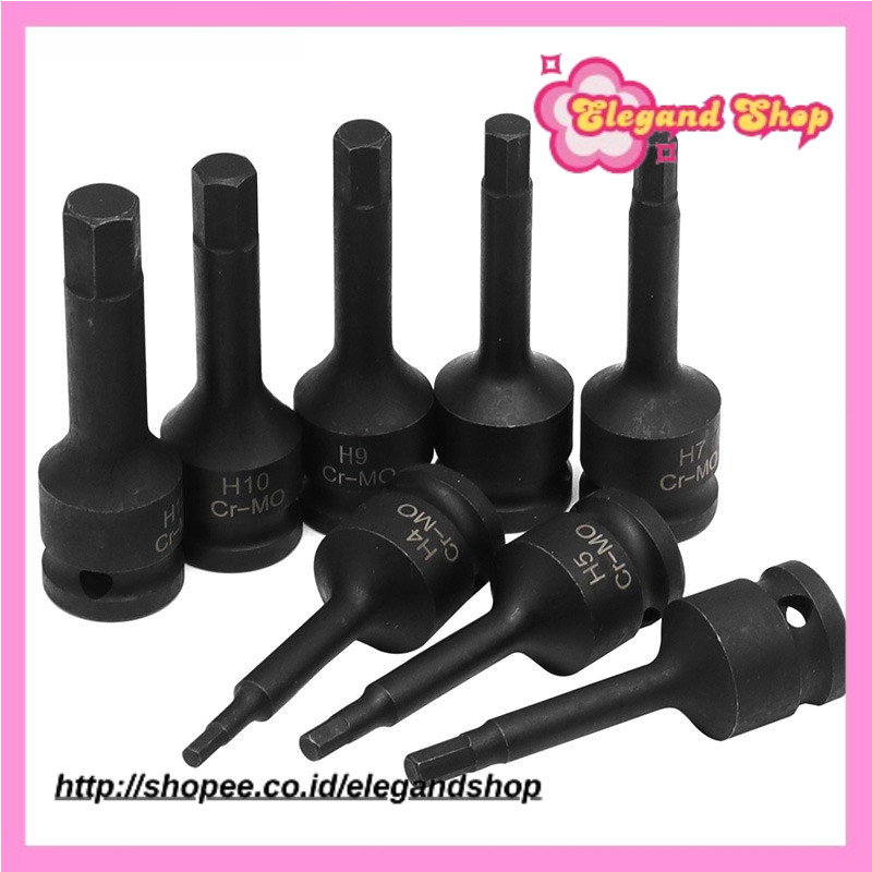 1/2 In  Pneumatic Wren  Drive Impact Socket Set Hex Bits Hexagon Screw Socket Lengthened  H4 H5 H6 H