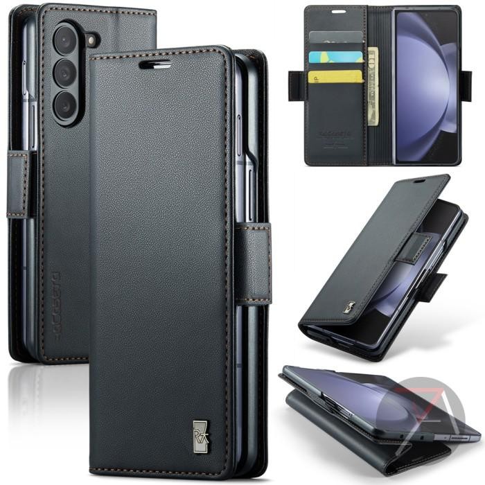 raCaseta Flip Case untuk Samsung Galaxy Z Fold 6 5 4 Fold6 Fold5 Fold4 5G ALEPH Leather Kulit Stand 