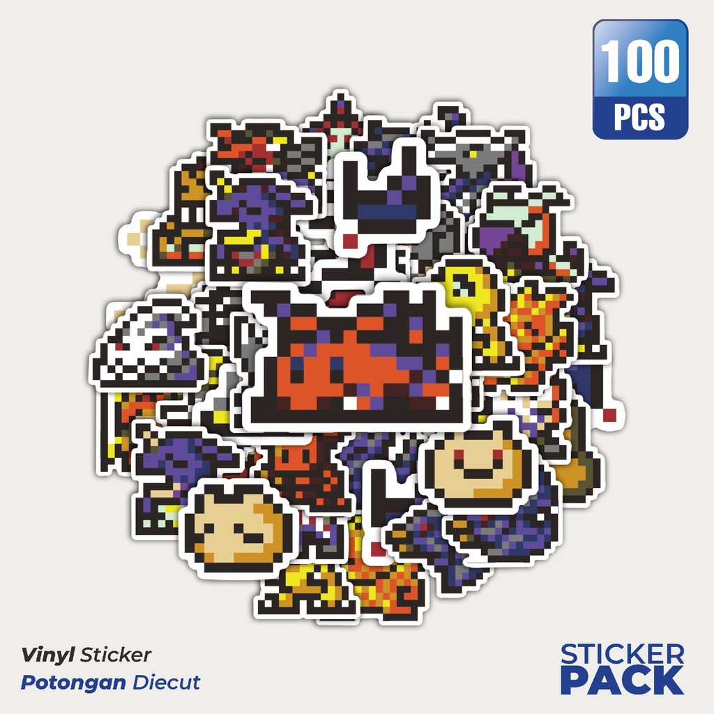 

Super Hemat! 100 PCS Stiker Pixel Digimon V2 Waterproof Aesthetic- Untuk Laptop, Motor, dan Helm - Paper Stationery Pack
