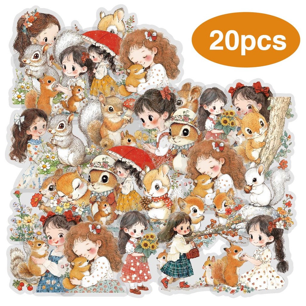 

20pcs Cute Squirrel & Girl Stickers for Kids, Laptop, Phone Case, Luggage, Album, Skateboard DIY Decoration, Stickers
