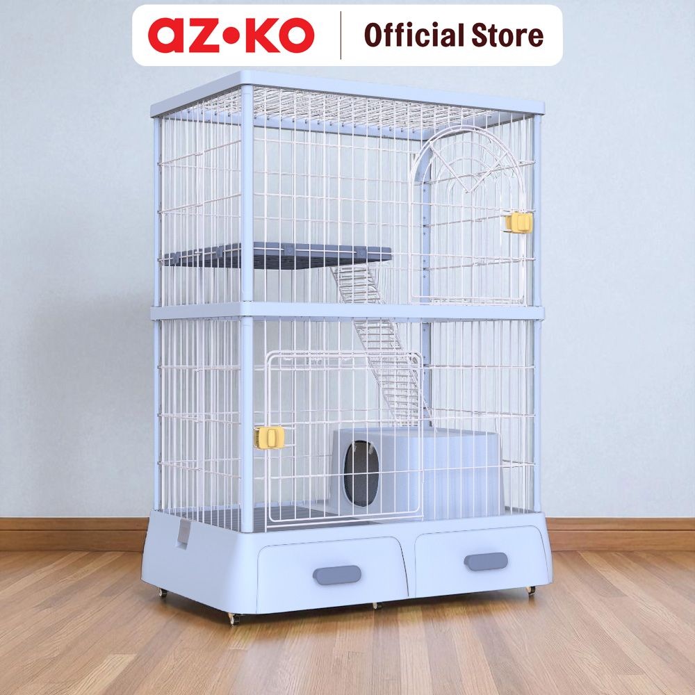 AZKO Cavea Kandang Kucing Multifungsi Dengan Toilet - Biru Pet Cage Tempat Tinggal Anabul Cat House 