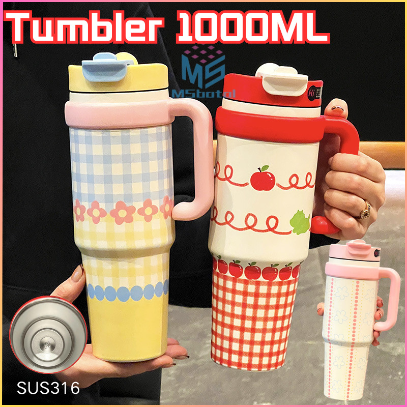 [COD] Tumbler Vakum Stainless Steel 1000ml,  Botol Air Minum Berkapasitas Besar, Tumbler Berbentuk B