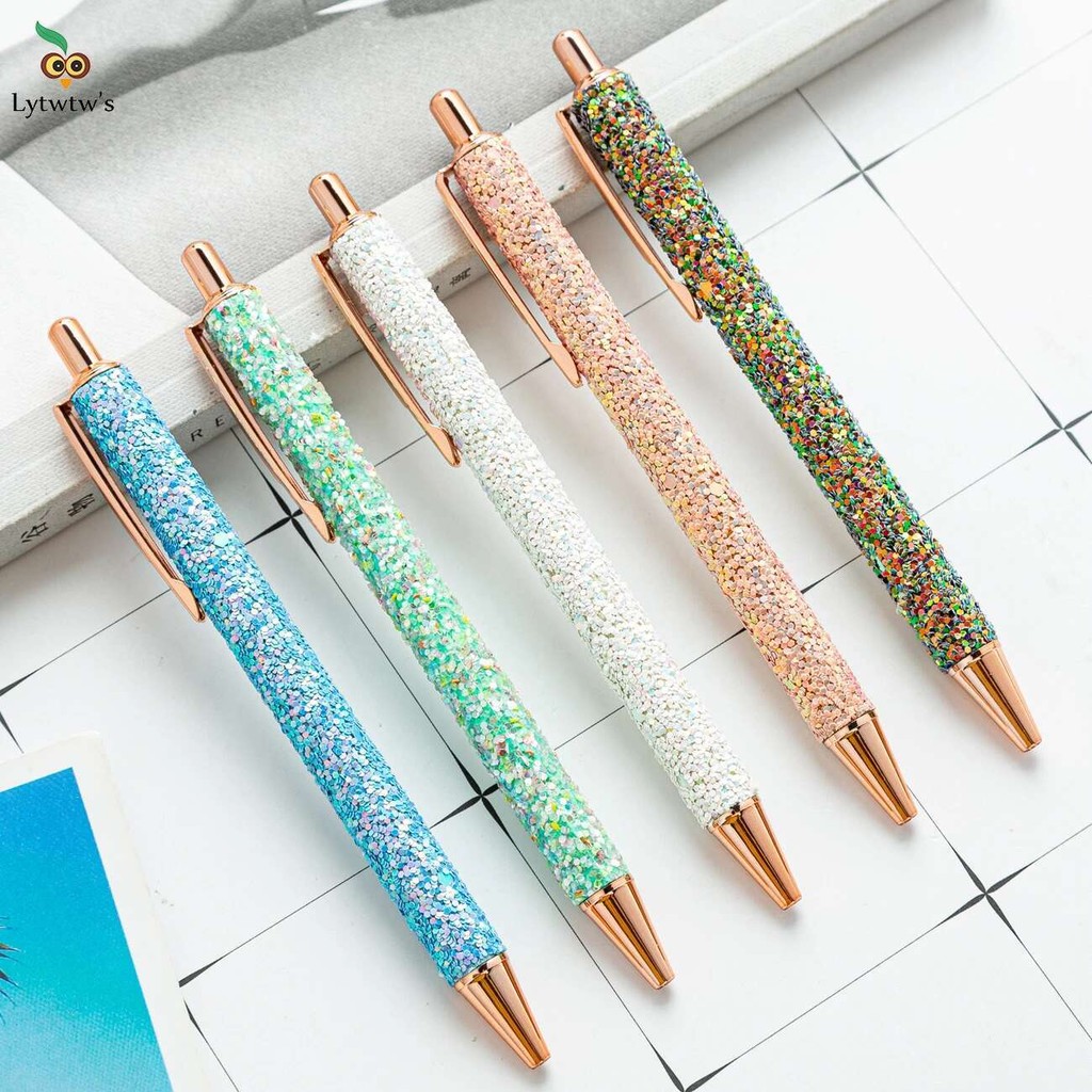 

1 Pieces Lytwtw's Roller Ballpoint Pen Rhinestone Luxury Cute Wedding Rose Gold Metal Stationery School Office Supply Spinning