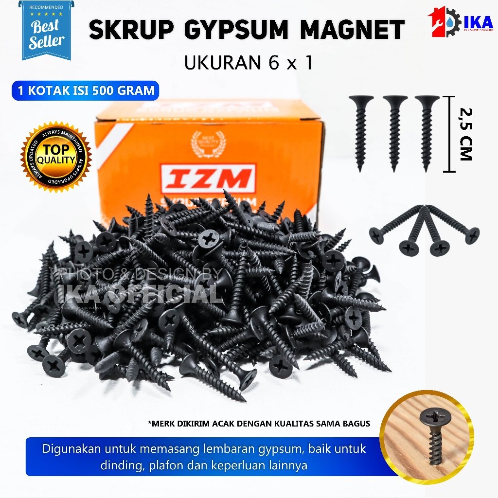 Skrup / Sekrup Gypsum Hitam 1 Inch - per dus = per 500 gram atau 400 gram