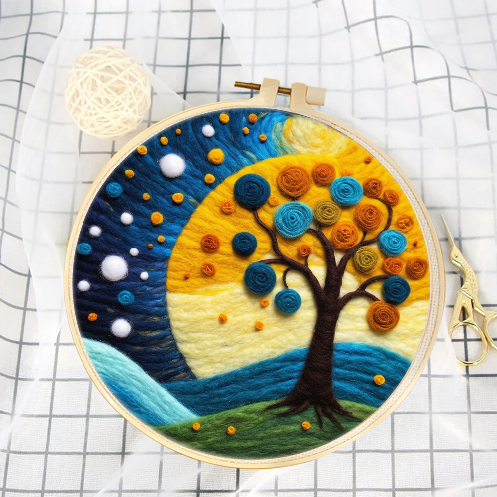 

CHENISTORY Modern Wool Felting Painting Abstract Tree Wool Embroidery Kit Creative Handicraft Felt Embroidery Kits Wall Decor