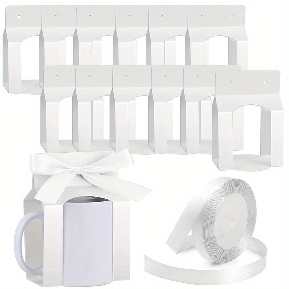 

12pack Mug Boxes with 1 Roll Ribbon for Gifts, 11-12oz Sublimation Mugs Gift Packaging Box with Window for Mugs Blanks Gift Wrap