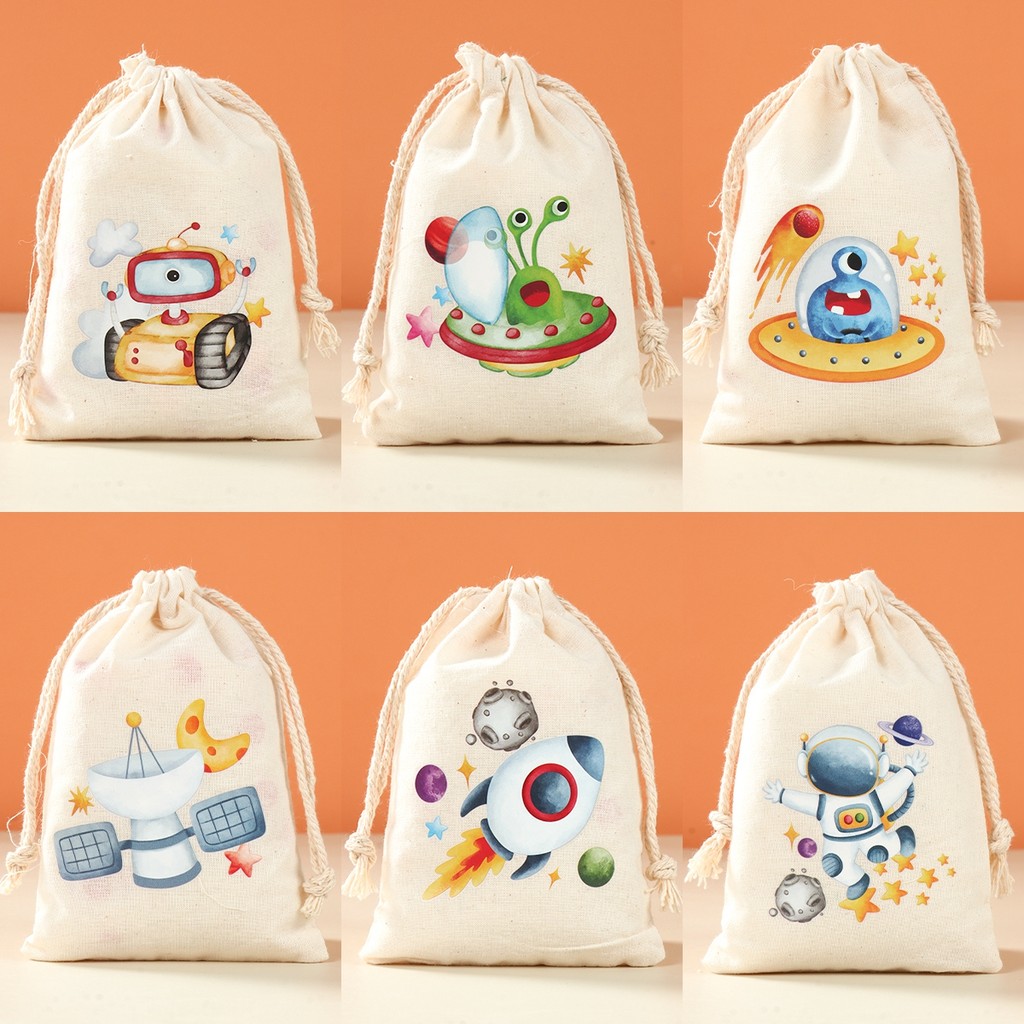 

Astronaut Rocket Theme Cotton Candy Bags Outer Space Birthday Party Decoration Gifts Jewelry Hessian Sack Pouches Packing Bag