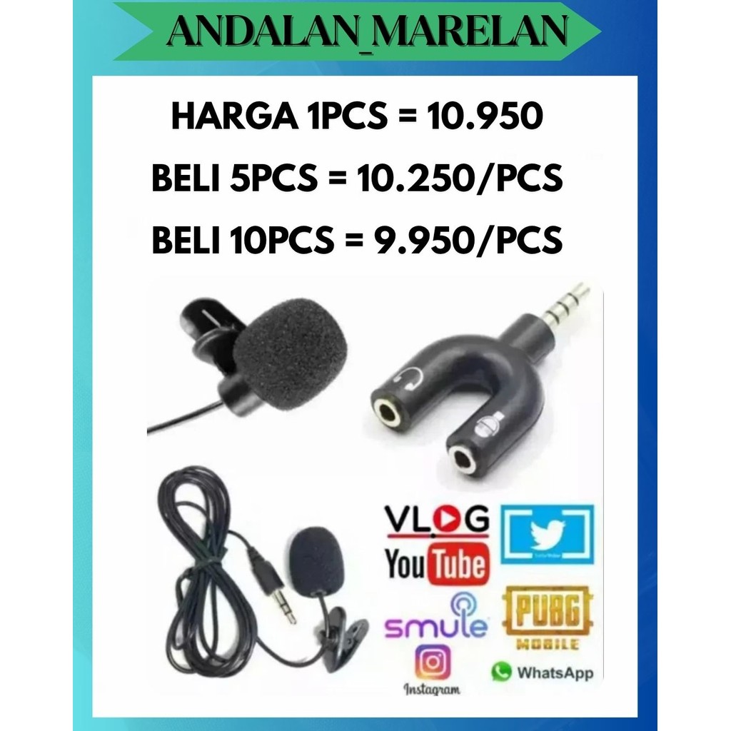 AM [PAKET 2IN1] AUDIO SPLITTER U + MIC CLIP ON SEPAKET UNTUK YOUTUBER VLOGGER