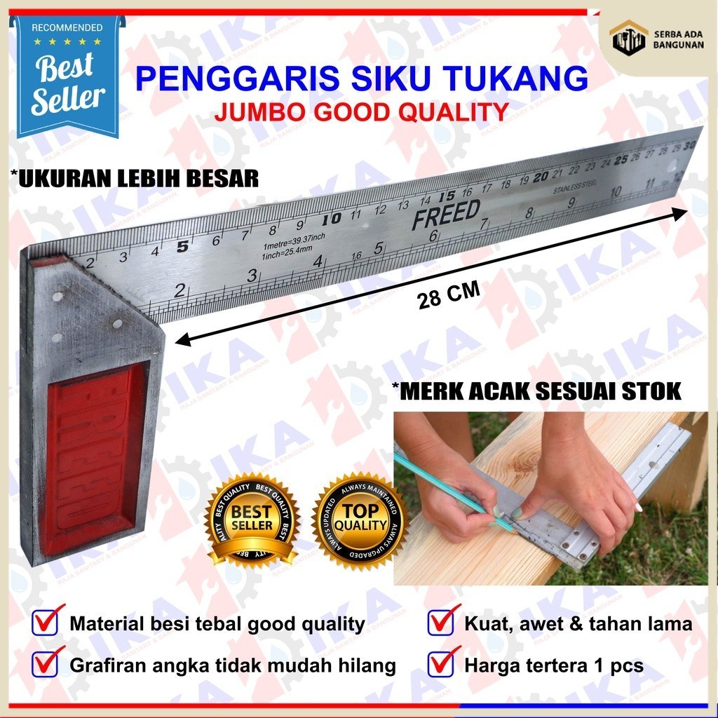 

SAB Penggaris Siku Tukang Besi Pasekon Ukur 25 cm / 10 inch / 30 Cm / 12 inch / Grafir jumbo anti karat stainless besi kuat Termurah alat ukur akurat Siku Meter / Siku Penggaris / Siku Meter Murah 12” akurat petukangan busur derajat stensil alat