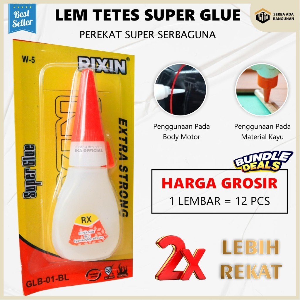 

SAB PROMO LEM KOREA 12 PCS LEM SETAN LEM SERBAGUNA RIXIN / 1 LEMBAR ISI 12 pcs Lem Tetes Super RIXIN
