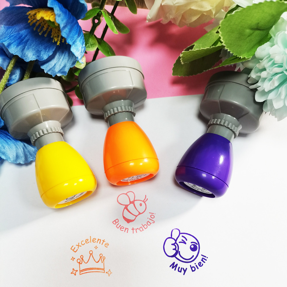 

Color 3 pieces large Spanish encouragement stamp Teacher comment stamp grade homework with automatic ink can be re-filled