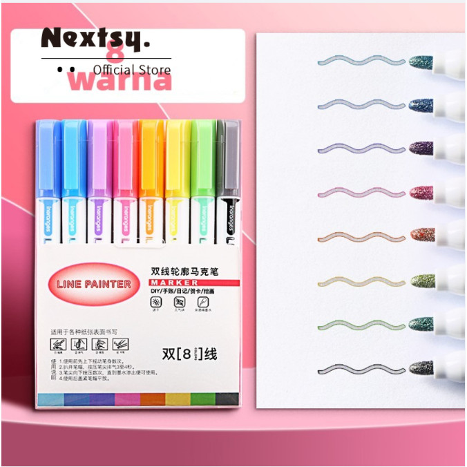 

Nextsy Spidol/Pena Stabilo/Pena Garis/Pena Stabilo/Pena Garis Ganda 8/12/24 Warna