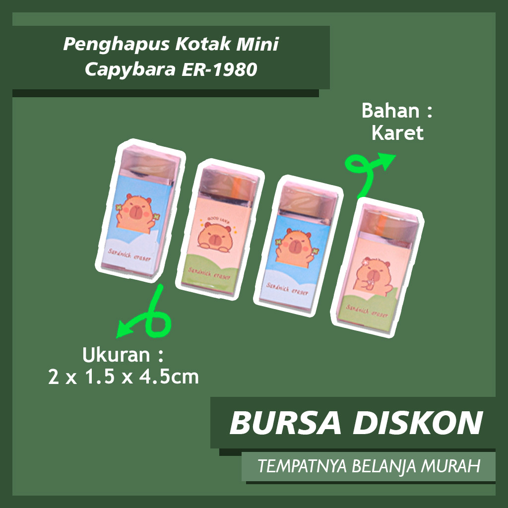 

Penghapus Kotak Mini Capybara ER-1980 Hapusan Karet Eraser Lucu Karakter Hewan