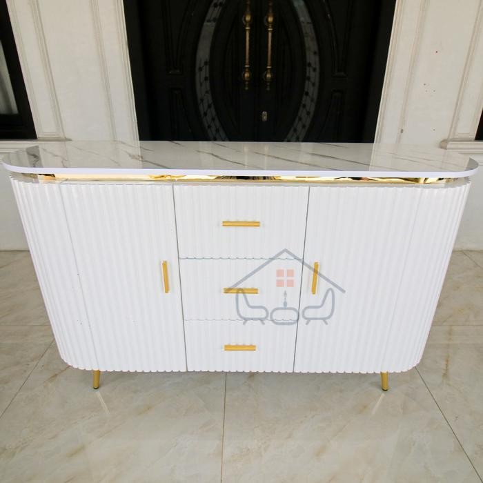 Meja TV Credenza Lavina | Bufet Minimalis Modern Terbaru I Lemari TV Minimalis Modern - Marmer Putih