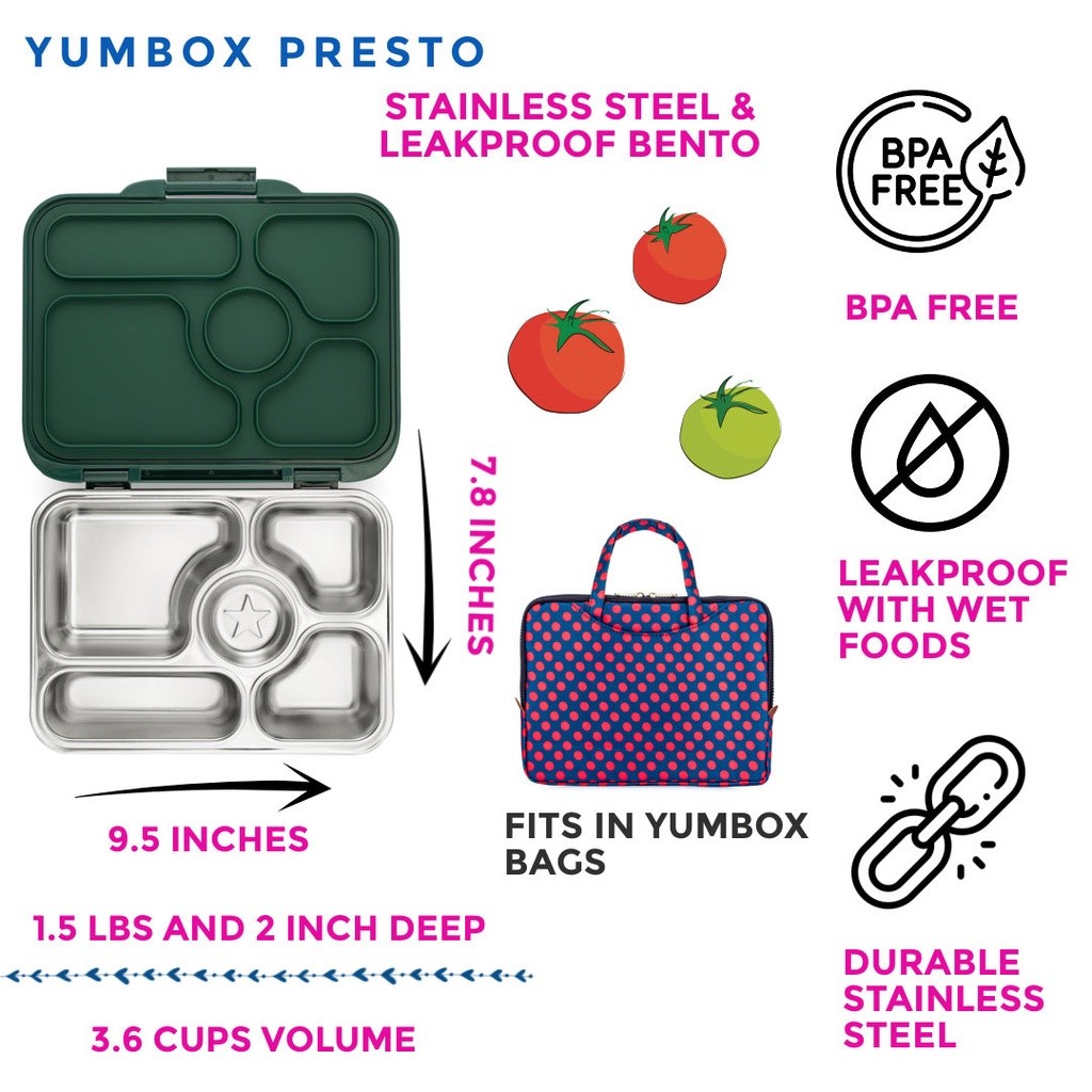 Yumbox Presto 5-compartment Lunch Box (5 Colors)