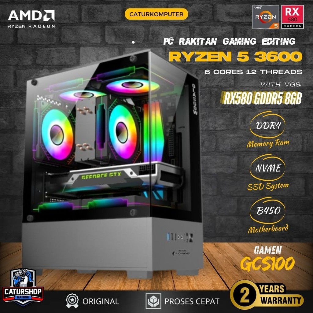Komputer AMD Ryzen 5 3600 B450M DDR4 16GB VGA AMD RX 580 8GB GDDR5 Rakitan PC