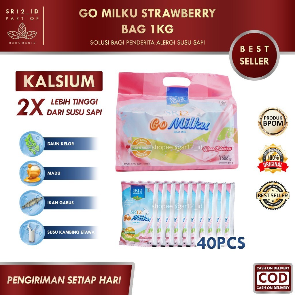 

GO MILKU STRAWBERRY BAG 1KG (ISI 40PCS) SR12 / GOMILKU SR12 / SUSU KAMBING ETAWA SR12
