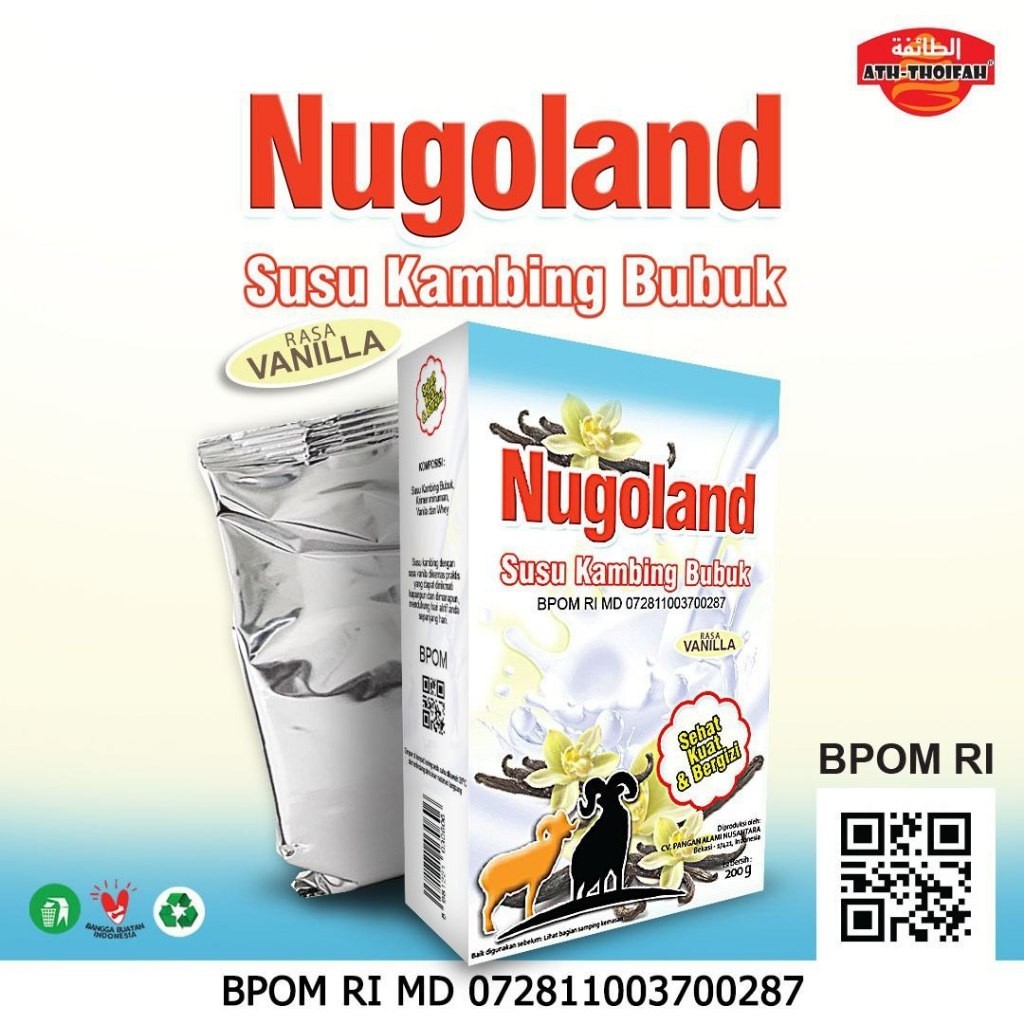 

Susu Kambing Bubuk NUGOLAND Rasa Vanilla 200 Gram Ath-Thoifah Asli Bukan Etawa Goat Milk
