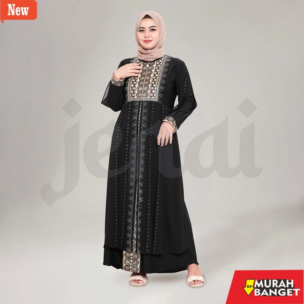abaya shopee haul 2024 JENAI Gamis Abaya Turkey Hitam Terbaru Bordir Mewah Dan Elegan Busui