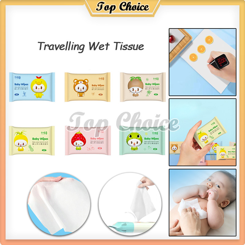 6pack Travelling Wet Tissue 1pack Isi 8 Sheets / Wet Wipes Mini / Karakter Lucu Wet Wipes
