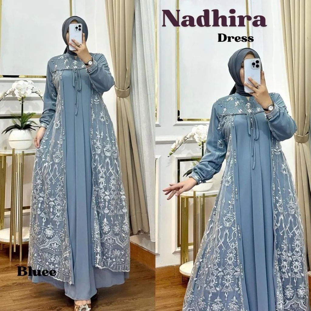 HOT SALE Nadhira Dress Brukat Bahan Ceruty Babydol Gamis Lebaran l Model Gamis Terbaru Dress