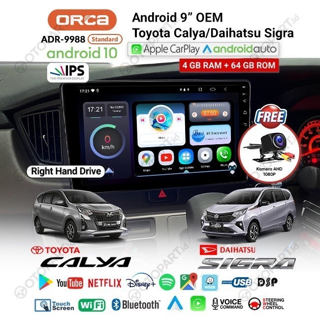 Head Unit Android 9″ inch CALYA/SIGRA ORCA RHD