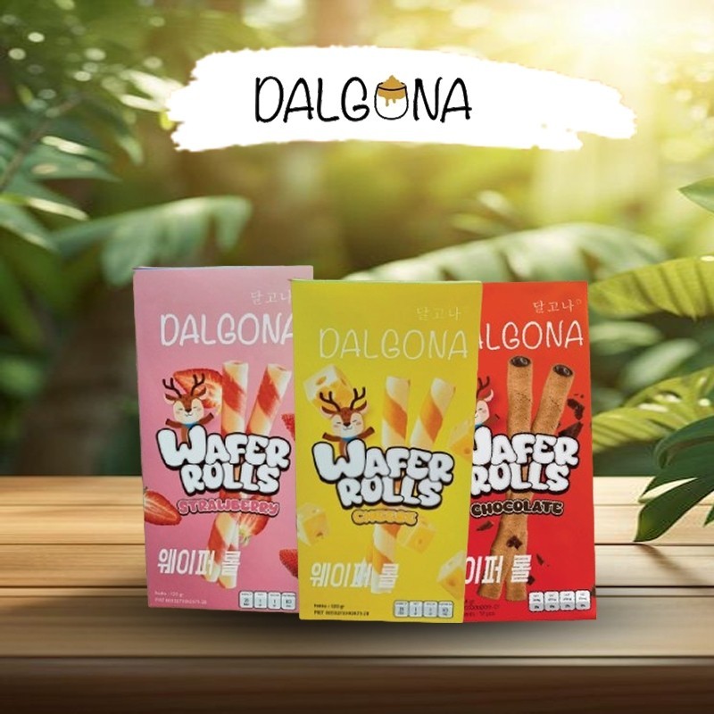 

Dalgona Wafer Rolls 3 Variant - Rasa Coklat, Rasa Keju, Rasa Strawberry 168gr