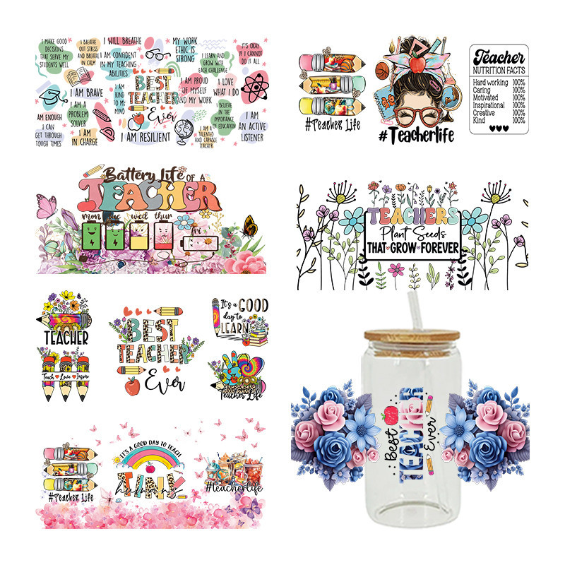 

UV DTF Transfer Sticker Teacher Theme For The 16oz Libbey Glasses Wraps Cup Can DIY Waterproof Easy To Use Custom Decals D10763