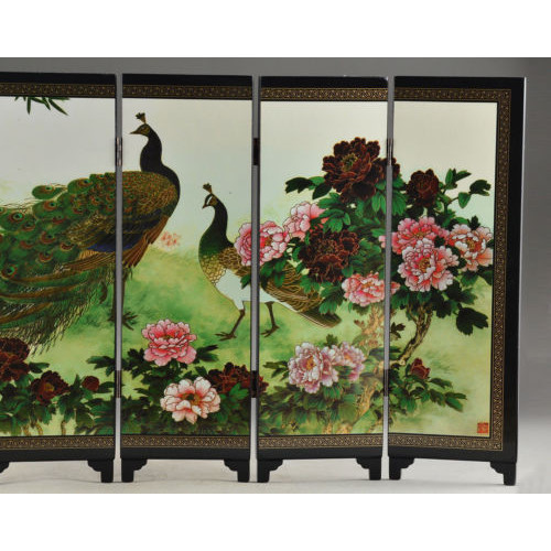 

Details Old about Superb Beautiful Oriental Lacquer Handwork Painting peafowl fold screen