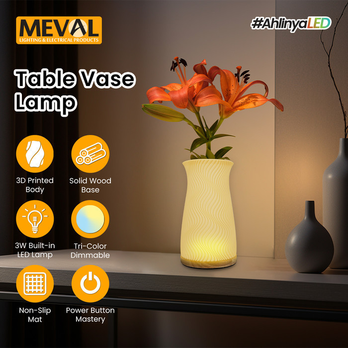 MEVAL Lampu Meja LED plus Vas Bunga Aesthetic – 3D print technology