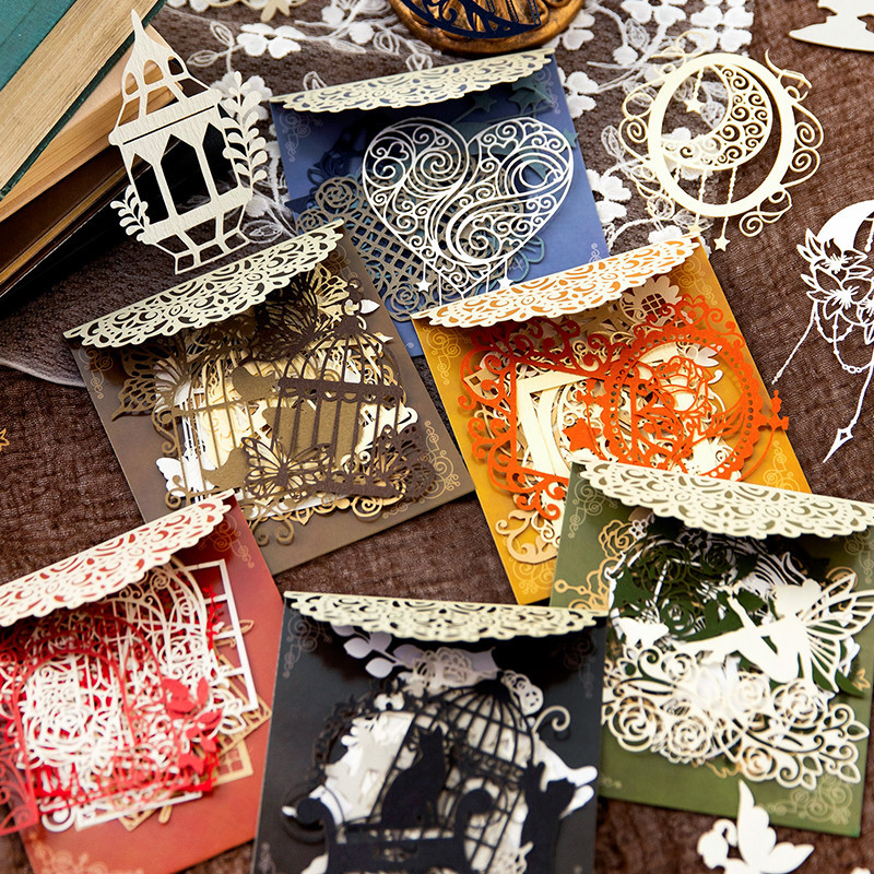 

10 pcs/lot Material paper artistic hollowed out decorative cards backing paper butterfly doors windows cats 6 styles